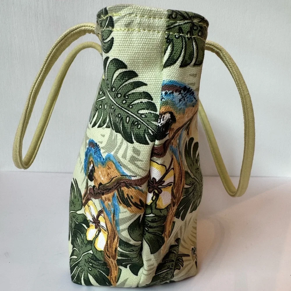 Guy Harvey Canvas Tote Bag Sequin Bead Parrot Bird Lime Blue Tropical Beach Tote